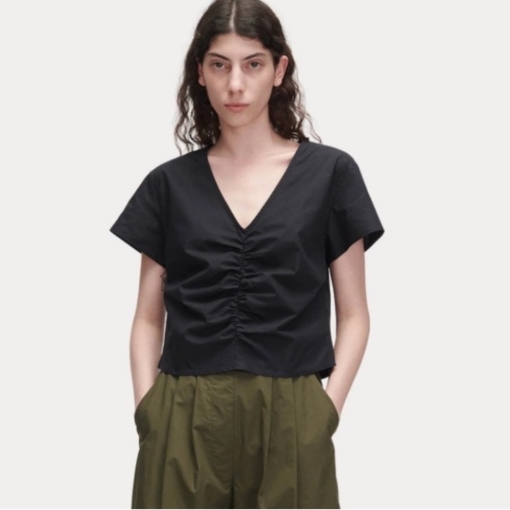 Black Linen Ruched Shirt